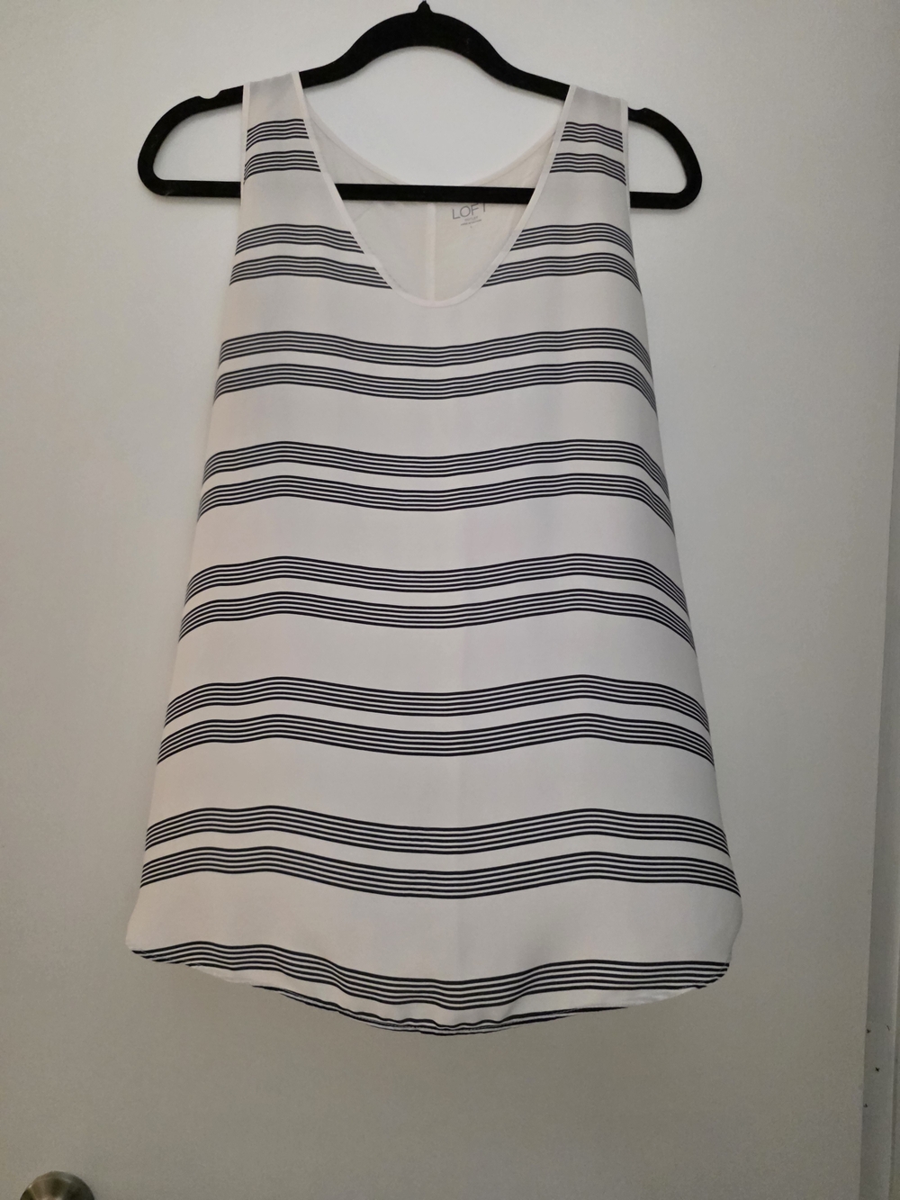 LOFT White and Black Striped Sleeveless Tank Top
